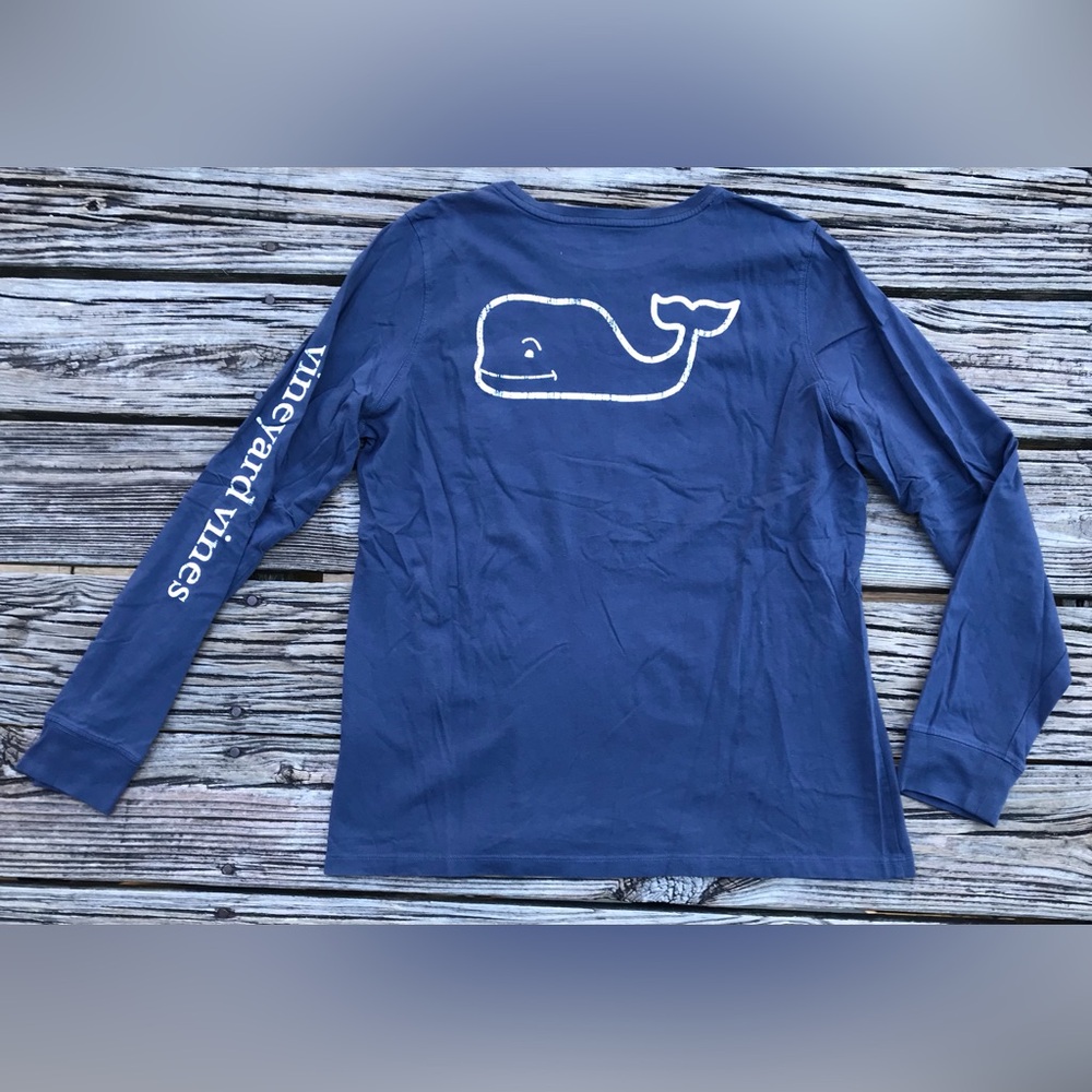 Mens VINEYARD VINES Navy Blue Whale Outline Graphic Print Long Sleeve Top Shirt